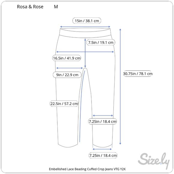 Rosa & Rose Embellished Lace Beading Cuffed Crop Jeans VTG Y2K Med - Picture 9 of 9